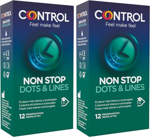 Control Preservativos Non Stop Dots & Lines - Caja de condones, Con puntos y estrías para la estimulación, efecto retardante, perfecta adaptabilidad, 12 unidades (Paquete de 2)