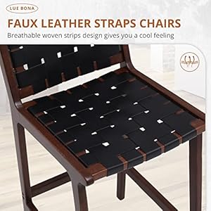 LUE BONA Counter Height Bar Stools 24inch, Set of 2 Faux Leather Woven Counter Stool with Backs, Woven Strips Rattan Barstools with Wood Legs for Dining Room Home Kitchen, Black LUE BONA Counter Height Bar Stools 24inch Set of 2 Faux Leather Woven Counter Stool with Backs Woven Strips Rattan Barstools with Wood Legs for Dining Room Home Kitchen Black