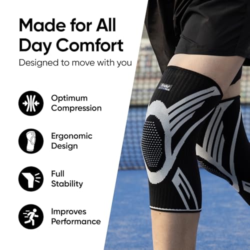 Image of Frido Active Knee Cap Support for Men & Women | Pain Relief Knee Brace | Anti-Sweat & Comfortable | Compression Knee Supporter for Joint Support, Sports, Gym & Injury Recovery (1 Pair) Black, Large