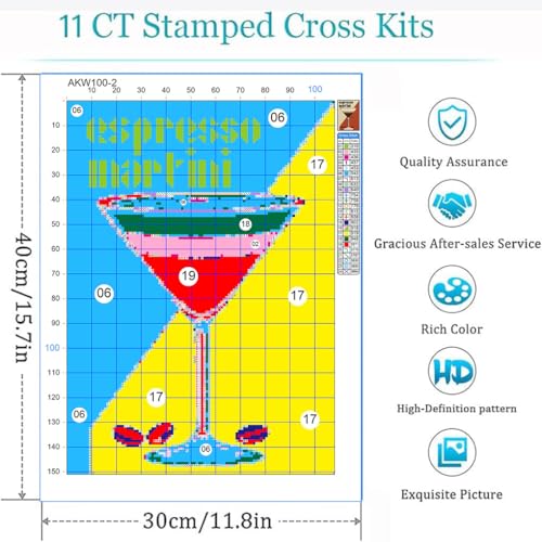 Image of Eiazuiks 4 Packs Stamping Cross Stitch Kit, Cocktail Counting Cross Stitch Kit for Adult Beginners, Full Line DIY Stitching Kit for Home Decor Cross Stitch Patterns 12x16 inches