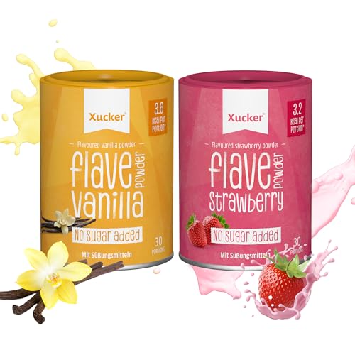 XUCKER Flave Powder Set 2x 120g - Vanille & Erdbeer Flavour Pulver für natürlichen Genuss ohne Zucker, Aspartam & Sucralose I Geschmackspulver zum Aromatisieren von Speisen und Getränken
