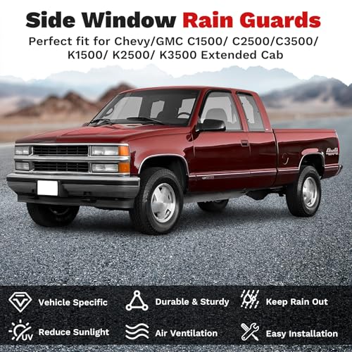 Image of Canvcle Window Visors Rain Guards for 1988-1999 Chevy /GMC C /K1500 2500 3500 Extended Cab Accessories, Outside-Mount Tape-On Side Window Wind Deflectors Vent Visors Shades Rainproof 4PCS