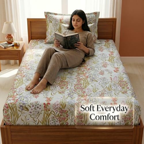 Image of Mafatlal 125 GSM Merino Single Size Bedsheet with Pillow Cover | 90 x 60 Inches | Soft, Breathable & Lightweight | Multicolor
