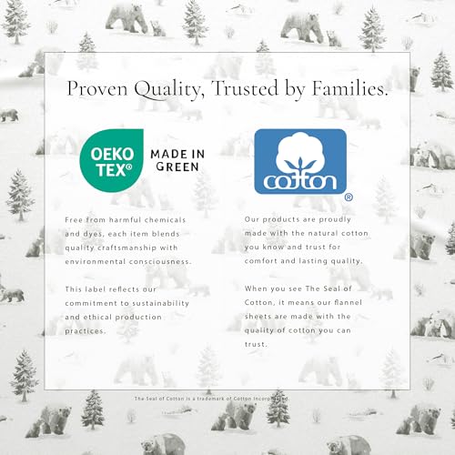 Image of Great Bay Home Flannel Sheet Set Full Size - 100% Turkish Cotton, Double-Brushed, Lodge-Printed Bed Sheets - Ultra-Soft, Cozy, 4-Piece Bedding Set (North Pole Polar Bears)