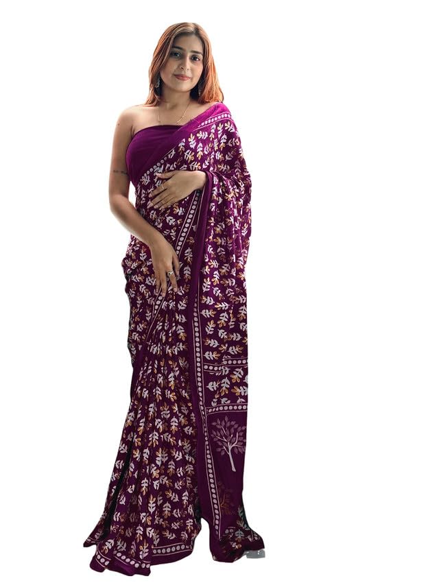 Satrani Women'S Poly Cotton Saree With Unstitched Blouse Piece
