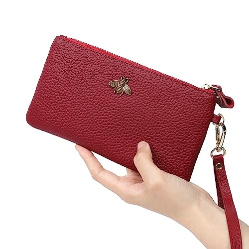 Image of imeetu Wristlet Wallets for Women, Wristlet Clutch Purse, Phone Wallet | Genuine Leathe Wallet Women, Lightweight Water-resistant Long Wallet with Wrist Strap, Zip Coin Pocket, Gift Box, Bee Decor