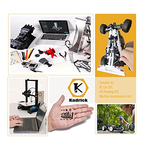 Image of Kadrick M2 M3 M4 M5 Screws Nuts and Washers Assortment, Grade 12.9 Alloy Steel, Hex Socket Head Cap Metric Bolts and Nuts Kit, Black Zinc Palted,Anti Rust Upgrade