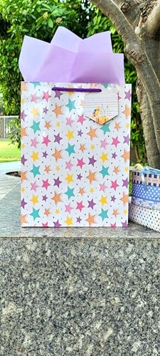 Image of Birthday Paper Gift Bags for Return Gifts - Medium Size 9x12x3.5 inch - Pack of 10 with Tags & Tissue Paper - Gift Bags for Kids Birthday Party, Baby Shower, Theme Party - 3 Cute Designs by Flora Paperbags