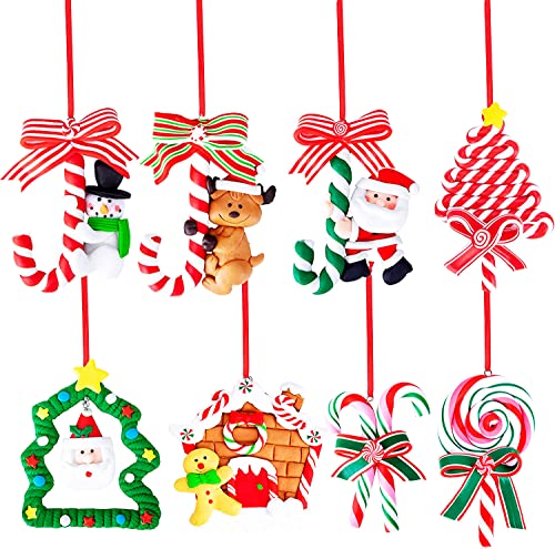8 Stück Weihnachten Zuckerstange hängende Dekorationen Weihnachten Lollipop Ornament Set Weihnachten Süßigkeiten Polymer Ton Ornamente Süßigkeiten Anhänger Weihnachtsbaum Party Dekor Zubehör Cover