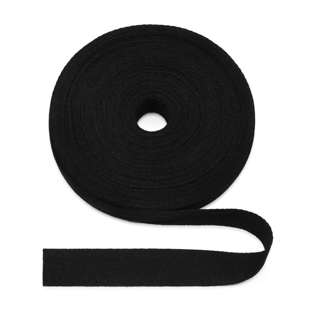 Jamsinmu Black Natural Cotton Herringbone Tape 25mm, 22 Yards Herringbone Fabric Tape for Edge Reinforcement Webbing, DIY Sewing Crafts - Twill 25mm*22Y