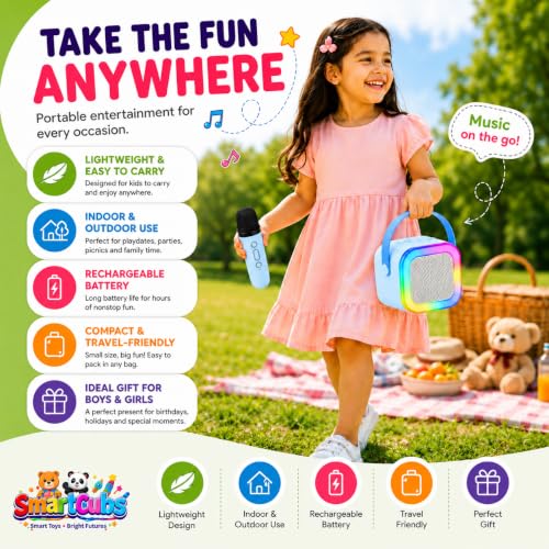 Image of Karaoke Speaker with Wireless Mic for Kids & Adults | Blue Bluetooth Karaoke Machine with RGB LED Lights, Rechargeable Portable Speaker, Stereo Sound | Birthday Gift for Girls & Boys