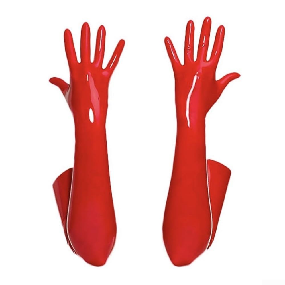 Homeponnew PVC Long Gloves for Club and Performance in Eye Catching Black and Red (XL Red)