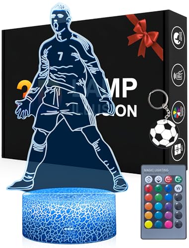 Magiclux Portugal Fußballer Nr.7 Nachtlicht 3D Optische Täuschung Lampe mit Fernbedienung 16 Farben Ändern Geburtstag Weihnachtsidee Geschenke für Fußball Fan Jungen Mädchen Teenager Männe