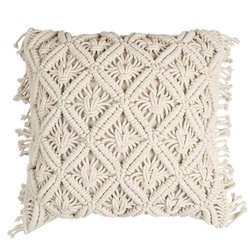 Linnea Coussin à Franges 40x40 cm Collection Boheme macramé façon tressé Beige