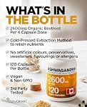 CelluGreen Organic Ashwagandha - Canadian-Made - Adaptogen for Stress, Sleep, Memory & Energy - With Black Pepper for Enhanced Absorption - 650mg Ashwagandha per Capsule - 120 Capsules