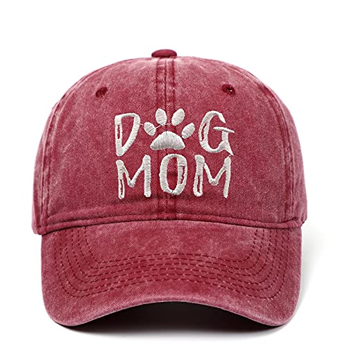 BABAHU Bestickte Baseballkappe für Damen Motiv: Hund Mama Papa verstellbar Denim-Baseballkappe (DE/NL/SE/PL Alphanumerisch Einheitsgröße B01-Mama-rot)