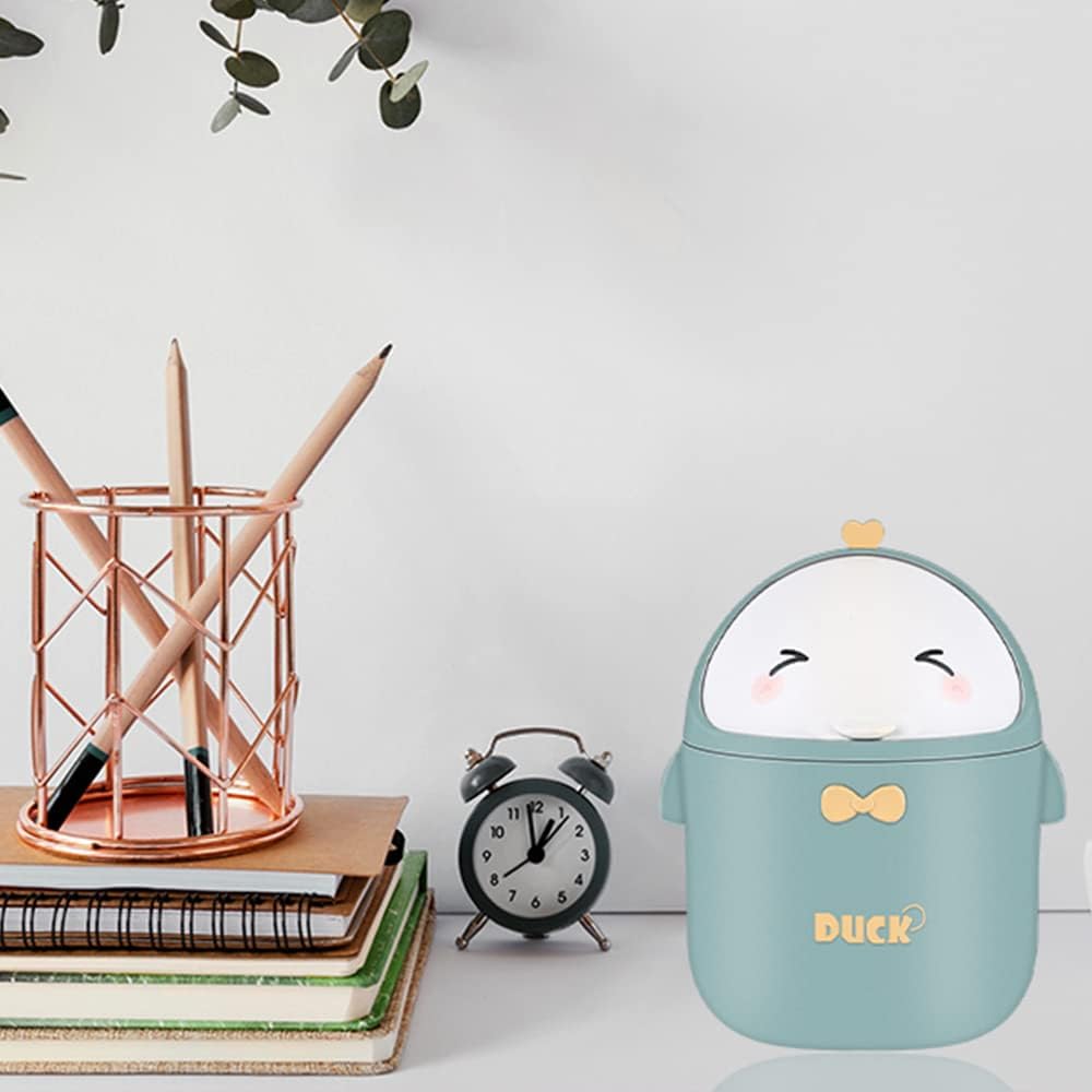 Mini Papelera Escritorio, Papelera de Mesa con Tapa, Cubo de Basura Portátil Estilo Dibujos Animados Lindo, Mini Garbage Bin para Baño (Verde)