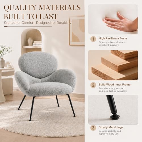 Image of Modern Accent Chair for Bedroom, Boucle Accent Chair (Grey)