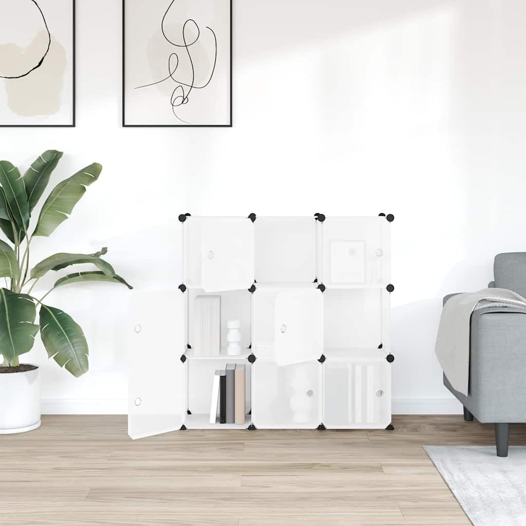Organizador de cubos de almacenamiento con 9 cubos de polipropileno transparentes apilables, para ahorrar espacio, sistema de soporte estable para dormitorio, pasillo, oficina