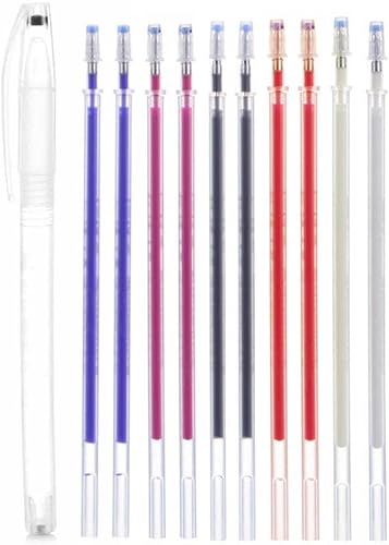 Jesscasday Bolígrafo de tela borrable con calor con 10 recambios de bolígrafo borrables, útiles herramientas de marcador de costura, planchado de