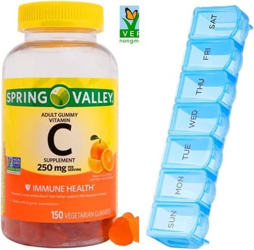 Vitamina C, 250 mg, 150 gomitas vegetarianas Spring Valley + pastillero semanal AMPM