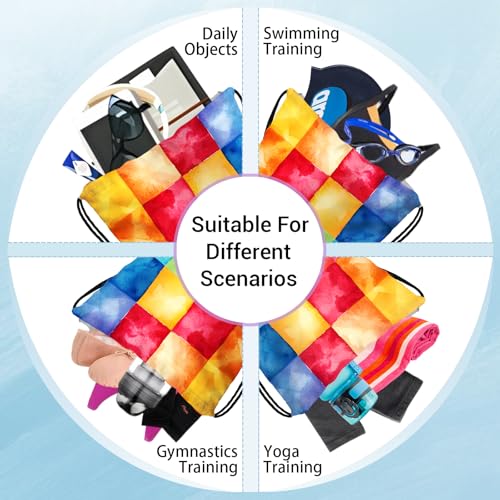 Image of Colorful Plaids Gymnastics Drawstring Bags Small Athlete String Bag for Women Sport Dance Gym