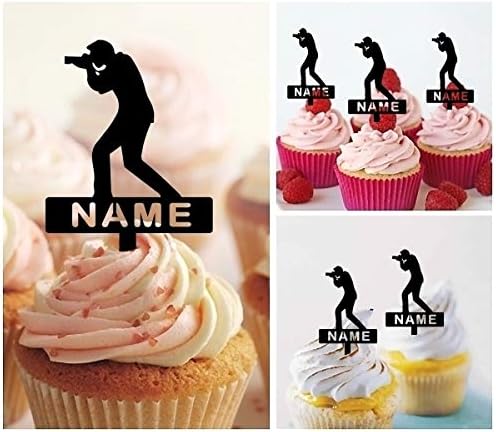TA0920 Photographer Silhouette Party Wedding Birthday Acrylic Cupcake Toppers Decor 10 pcs with Personalized Your Name