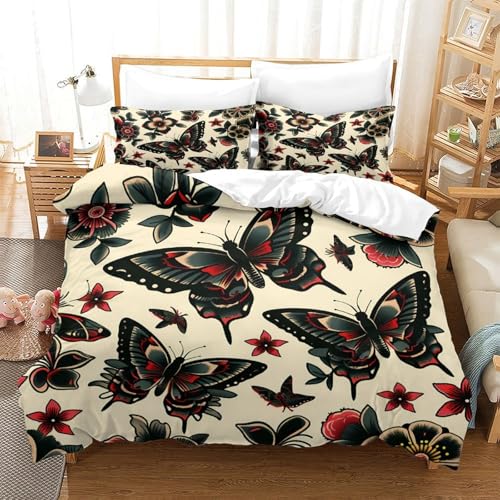 Housse de couette 3D papillon parure de lit microfibre douce fermeture éclair King 220x240