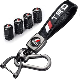 Tyre Valve Caps and Leather Keychain Combo Compatiable with Racing Development Sequoia Tundra Tacoma 4Runner PRO, Valve Caps Compatiable with Stem Cover Dust Caps, Car Accessories