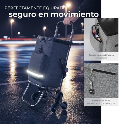 Miniatura 7 de Tectake Carro De La Compra 3 En 1 Plegable, Carrito Compra Con 6 Ruedas Supermercado, Bolsa Termica, Trolley Con Capacidad 50l, Carro Plegable De Transporte Con Estructura De Aluminio - Gris