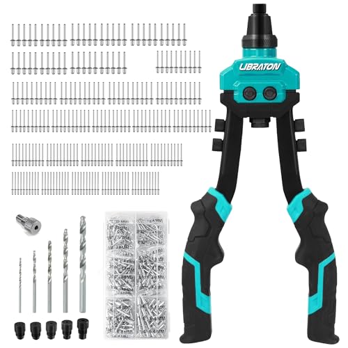 LIBRATON Pince a Rivet Pop, Pince a Rivet à Deux Mains, Pince à Rivet, Riveteuse Manuelle avec 250 Rivets Aluminium en Boîte, 5 Buses Interchangeables Sans...