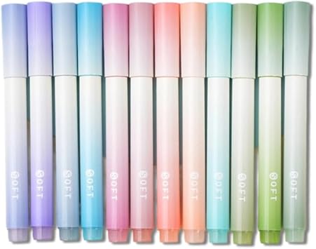 Aesthetic Highlighters Set, Fashionable Colors, Vibrant Ink, Eye Protection, Reliable, Aesthetic Highlighters Set with Soft Chisel Tip, 12 Colors No Bleed, Perfect for Office Use