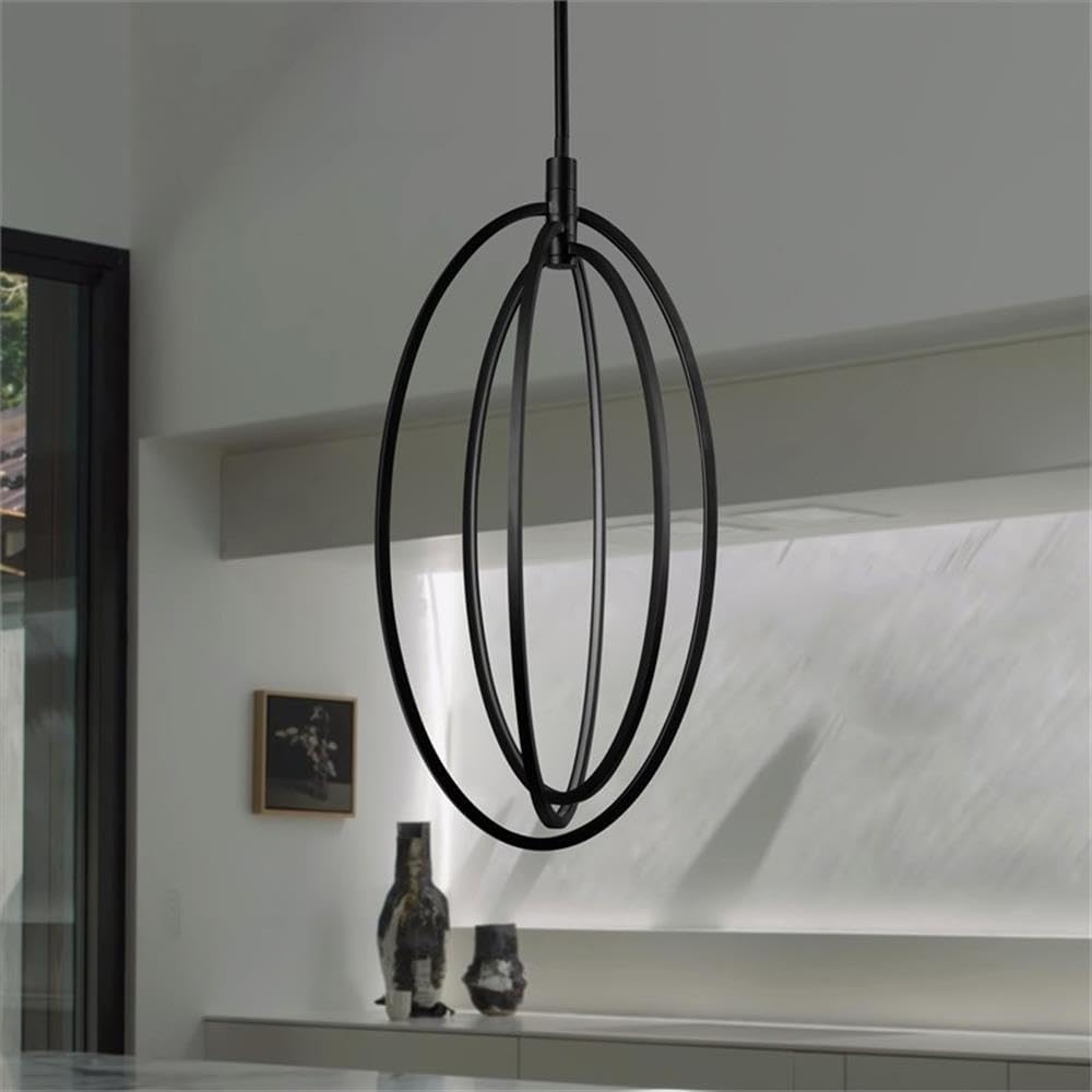 Pemberly Row 15" LED Rotating Pendant Light, Black Aluminum Finish, Dimmable Integrated LED, Modern Design with Adjustable Height, ETL Certified for Dry Locations, Ambient Lighting for Home or Office