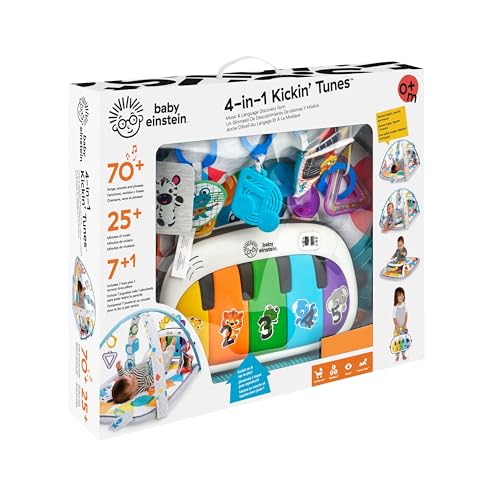 Baby Einstein, 4 in 1 Kickin' Tunes Spieldecke mit 70+ Geräuschen, 25+ Minuten Musik, Erlebnisdecke mit Klavier und Lichtern, Spielmatte mit Spielbogen abnehmbarem Babyspielzeug, ab der Geburt