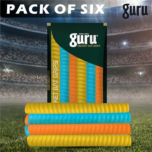 Image of Guru Premium Coil Cricket Bat Grips, 6 Pieces Set of Rubber Grips for Bat (Multicolor)