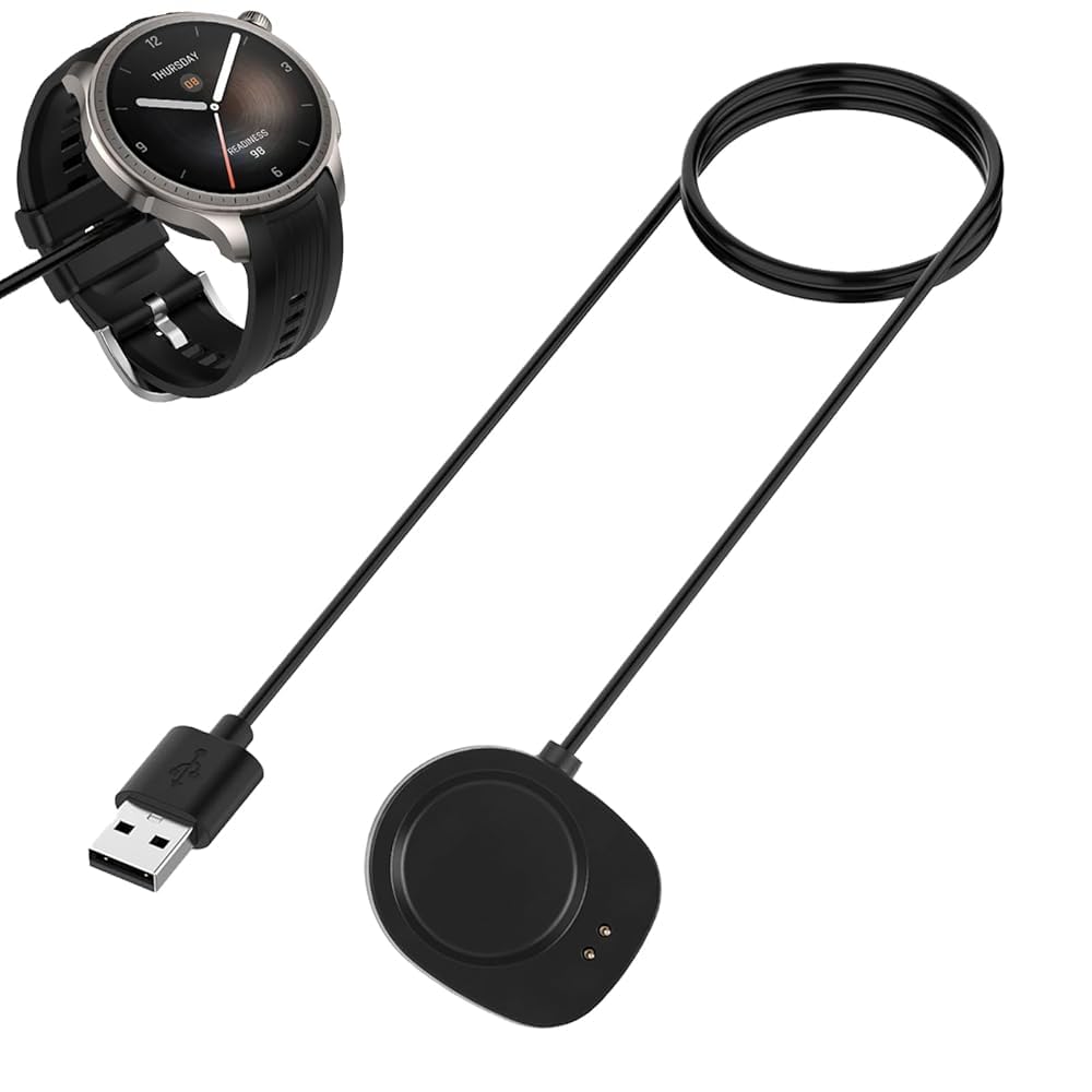 Cable de Carga USB Compatible con Amazfit Balance, Balance 2, T-Rex 3, y Helio Strap, Cargador de Repuesto Portátil para Reloj Inteligente, Accesorio de Carga Rápida (Negro)