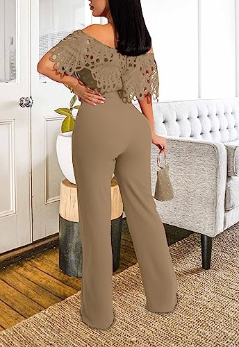 Image of Off Shoulder Jumpsuit for Women High Waist Wide Leg Long Pants Jumpsuits