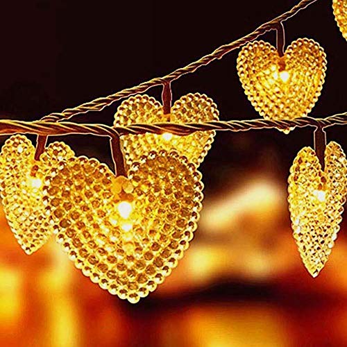 Genérico Lámpara solar en forma de corazón, cadena de luz exterior LED de 39 pies 100, impermeable, 8 modos, adecuada para la fiesta de bodas en la terraza familiar árbol de Navidad (Blanco cálido)