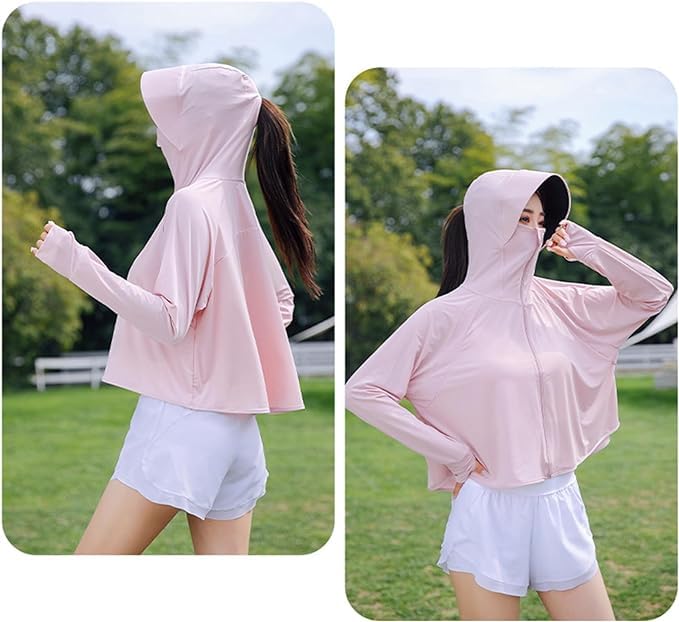 Image of SPF 50+ Long Sleeve UV Sun Protection Clothing Jacket Hiking Sun Shirt Zip Up Hoodie with Pockets For Summer