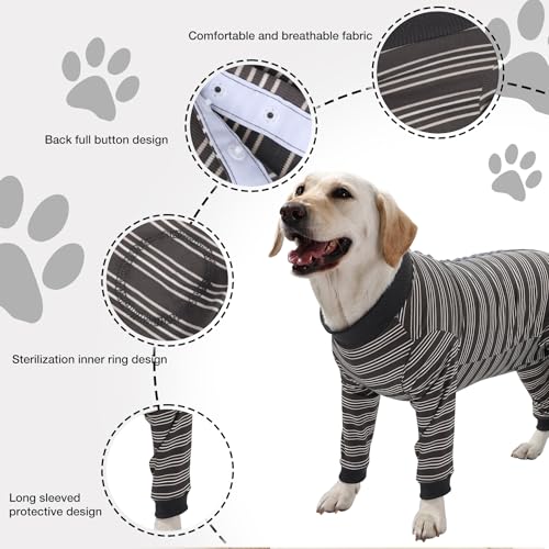 Image of Dog Recovery Suit, Pet Surgery Suits for Female Male, Striped Recovery Shirt Dog Abdominal Wounds Bandages, E-Collar & Cone Alternative, Neuter Stop Licking Onesie Body Suits for Large Dogs