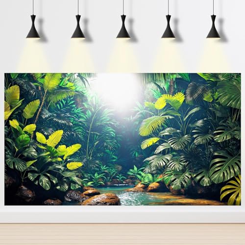 Image of Palm Tree Leaves Aquarium Background Tropical Jungle Rainforest Fish Tank Background Tropical Stream Nature Landscape Reptile Tank Backgrounds Foggy Misty Leaf Reptile Enclosure Backgrounds 30x18in