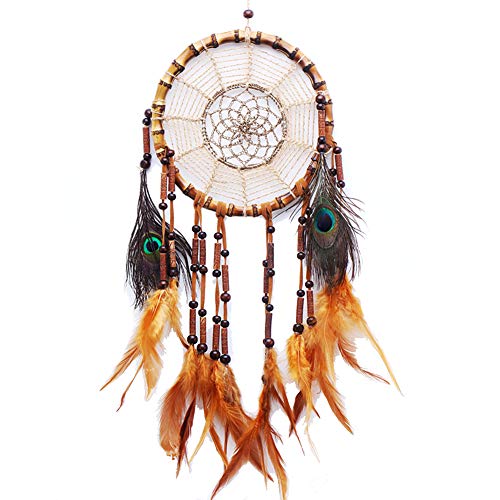 LanMa Dream Catcher (25.6" Long) Handmade Indian Peacock Feathers Ornaments Home Wall Hanging