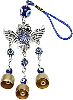 Wakauto Turkish Blue Evil Eye Owl Hanging Amulet Protection Car Wall Hanging Decoration Wind Chimes for Car Home Garden Hanging Ornaments