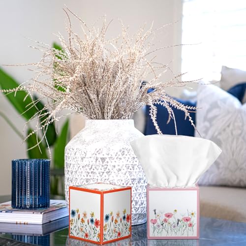 Image of Fourluoo 12 Pcs Wildflower Floral Facial Tissues Cube Boxes 600 Sheet 3 Ply | Wildflower Designs, Small Square Disposable Face Tissues Bulk for Car Bedroom Bathroom Office, Decorative Holders Desk Vanity