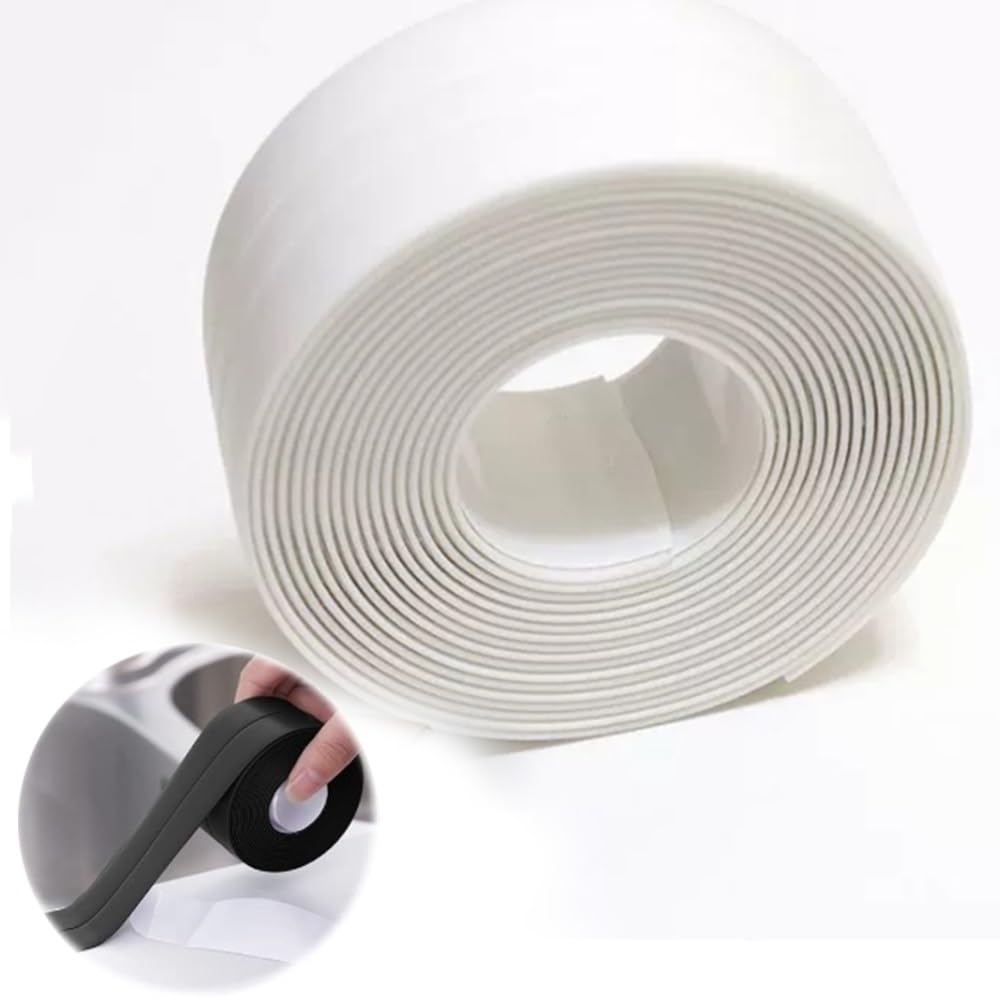 YUEKOPOU PVC Self Adhesive Waterproof Caulk Tape 1.5in X 10.5ft White 3 Rolls