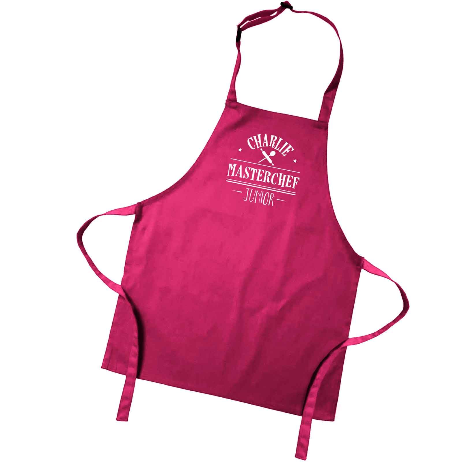 Personalised Children's/Kid's Colour Apron. Master Chef Junior. Your Name Added (7-10 yrs, Pink)