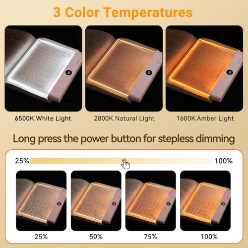 Image of Amber Book Light, Rechargeable Clear LED Flat Reading Light with 3 Colors & Timer, Dimmable Panel Plate Lamp Book Full Page Light for Reading in Bed at Night, Funny Gifts for Readers Book Lovers