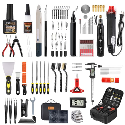 142Pcs 3D Printer Tools Kit with 4-Layer Slotted Case 3D Printer Accessories - Cordless Rotary Tool Heat Gun PTFE Nozzle Anti-Stick Deburring Tool for Bambu Lab Flashforge Ender 3 Anycubic