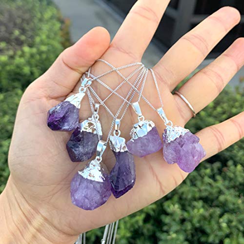 1Pc Adabele Real 925 Sterling Silver Raw Purple Amethyst Crystal Drop Pendant Statement Necklace 18 Inch Free Form Healing Chakras Stone Fine Jewelry Gift Nk18-21 #TOP7