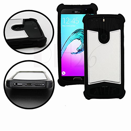 Ph26 ZTE Axon Elite Coque arrière façon Cuir Argent Contours en Silicone Gel Anti-Chocs by